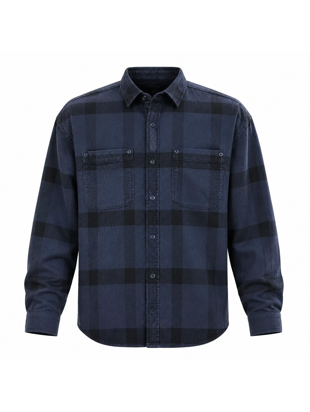 Aerie Navy and Black Plaid Button-Up Shirt Size US S